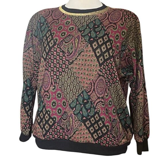 Kathleen Usherwood Vintage Paisley Patchwork Print Metallic Accents Shirt - Picture 2 of 8